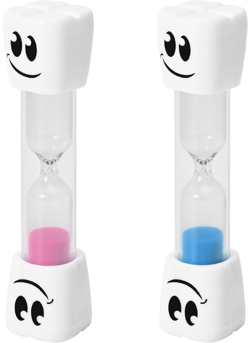 2 Minute Toothbrush Sand Timer for Kids -Set of 2 Small Blue and Pink Smiley Hour Glass - Image 1